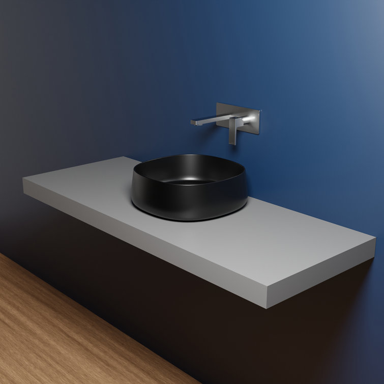 Matte Black Ceramic Square Wall-Mount Bathroom Sink