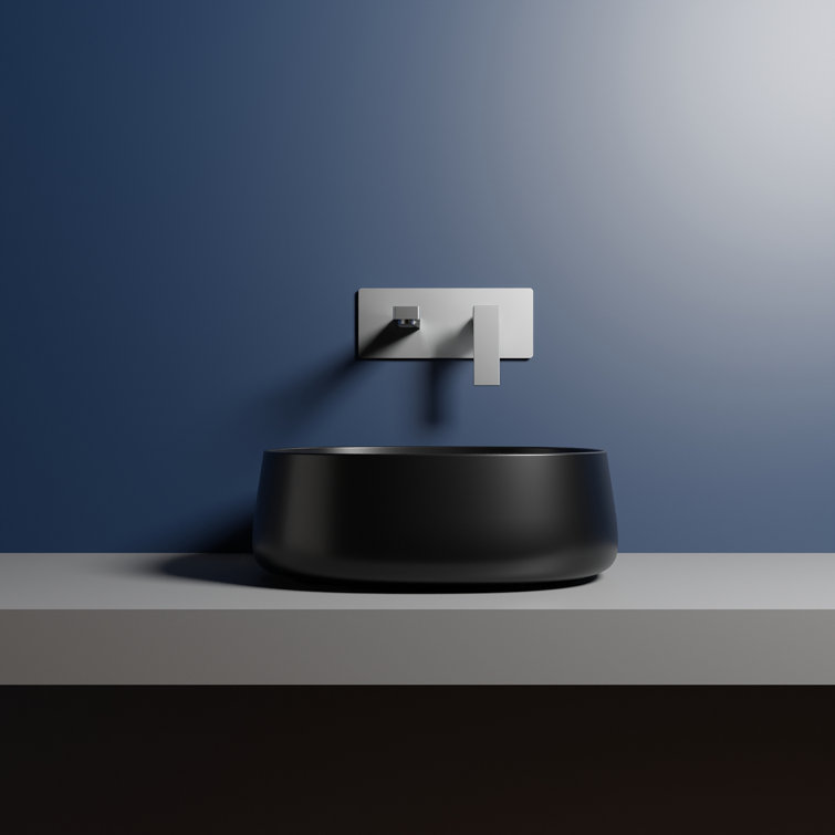 Matte Black Ceramic Square Wall-Mount Bathroom Sink
