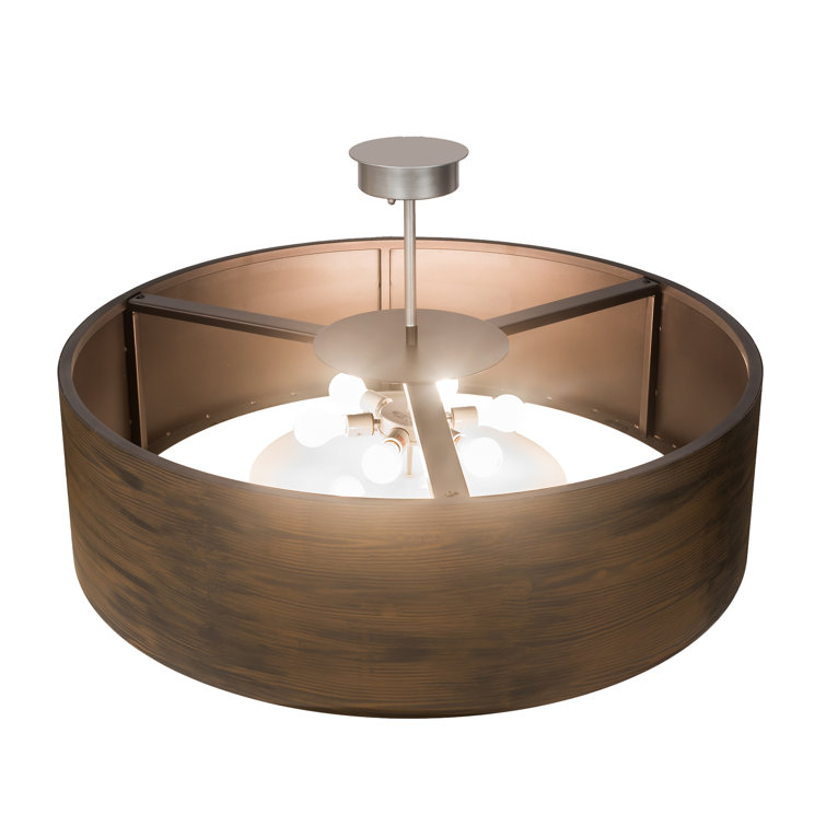 Nickel and Glass 6-Light Drum Pendant