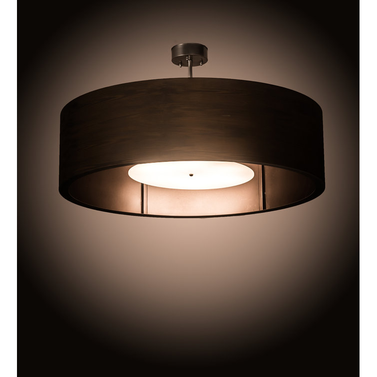 Nickel and Glass 6-Light Drum Pendant