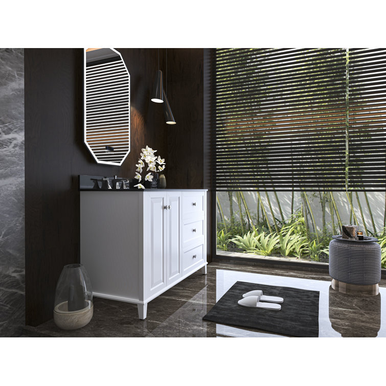 Hannah 48'' White Wood Freestanding Vanity with Black Quartz Top
