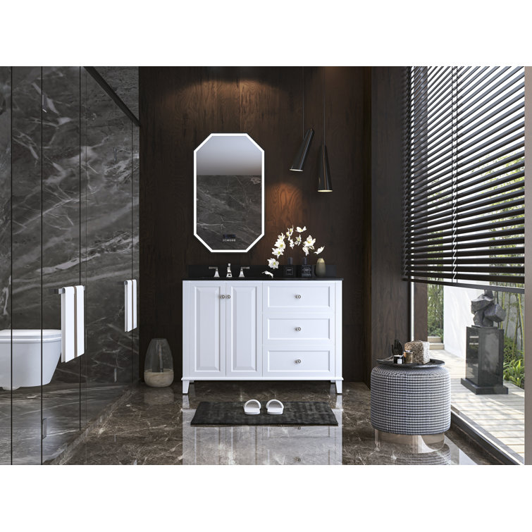 Hannah 48'' White Wood Freestanding Vanity with Black Quartz Top