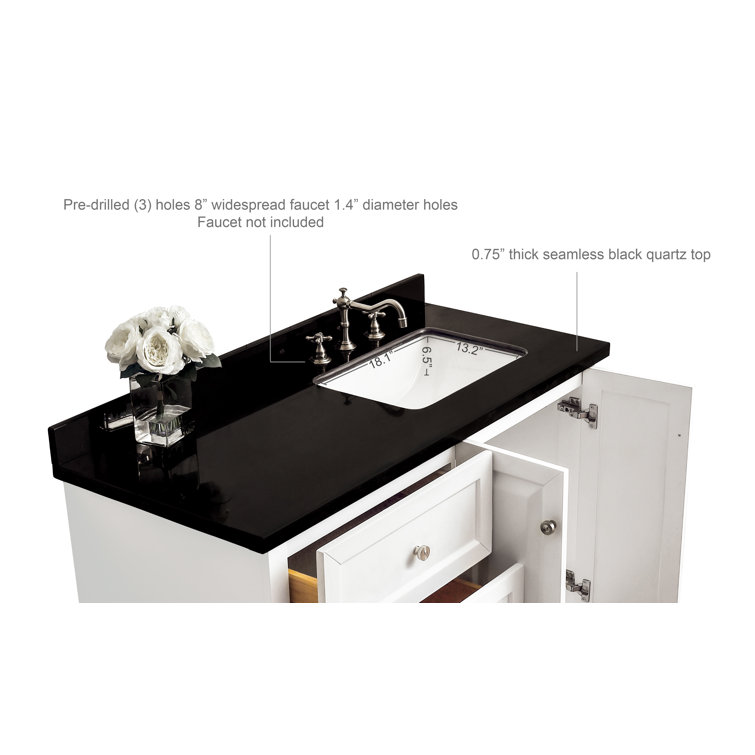 Hannah 48'' White Wood Freestanding Vanity with Black Quartz Top