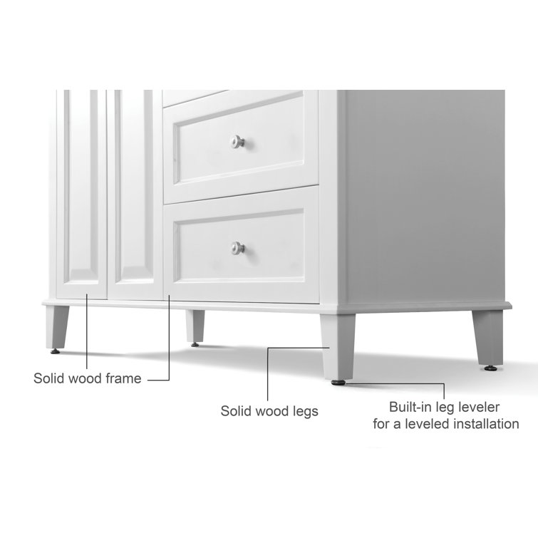 Hannah 48'' White Wood Freestanding Vanity with Black Quartz Top