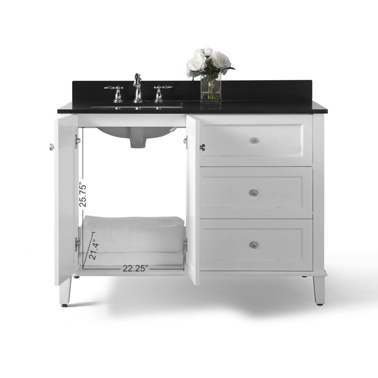 Hannah 48'' White Wood Freestanding Vanity with Black Quartz Top