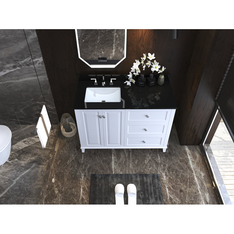Hannah 48'' White Wood Freestanding Vanity with Black Quartz Top
