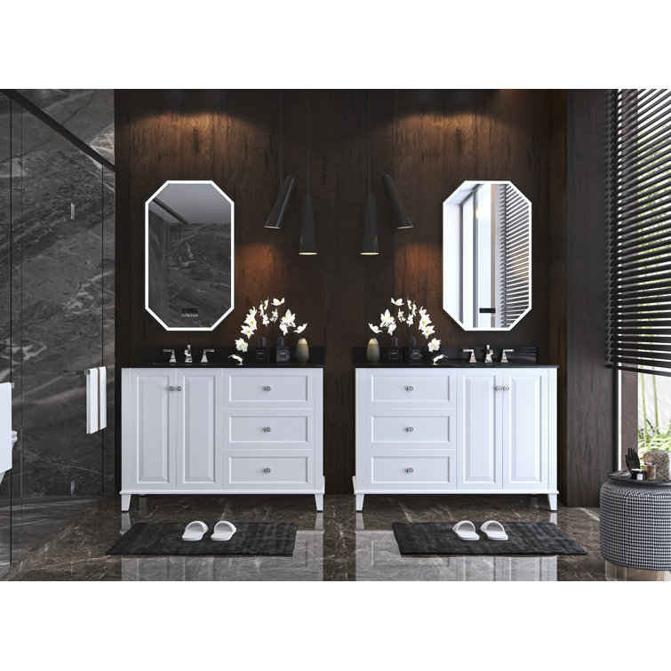Hannah 48'' White Wood Freestanding Vanity with Black Quartz Top