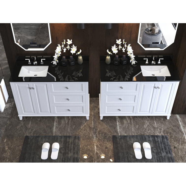 Hannah 48'' White Wood Freestanding Vanity with Black Quartz Top