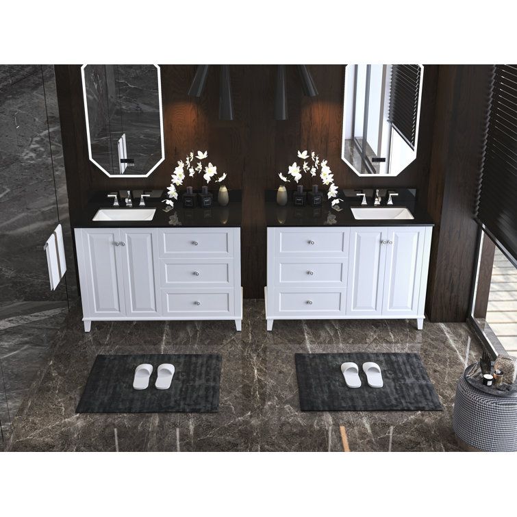 Hannah 48'' White Wood Freestanding Vanity with Black Quartz Top