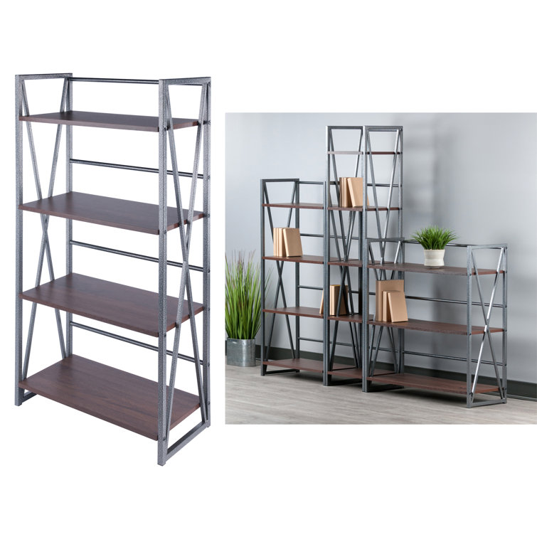 Isa Transitional 4-Tier Graphite & Walnut Shelving Unit