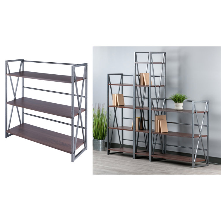 Walnut and Graphite 3-Tier Industrial Wood Shelf