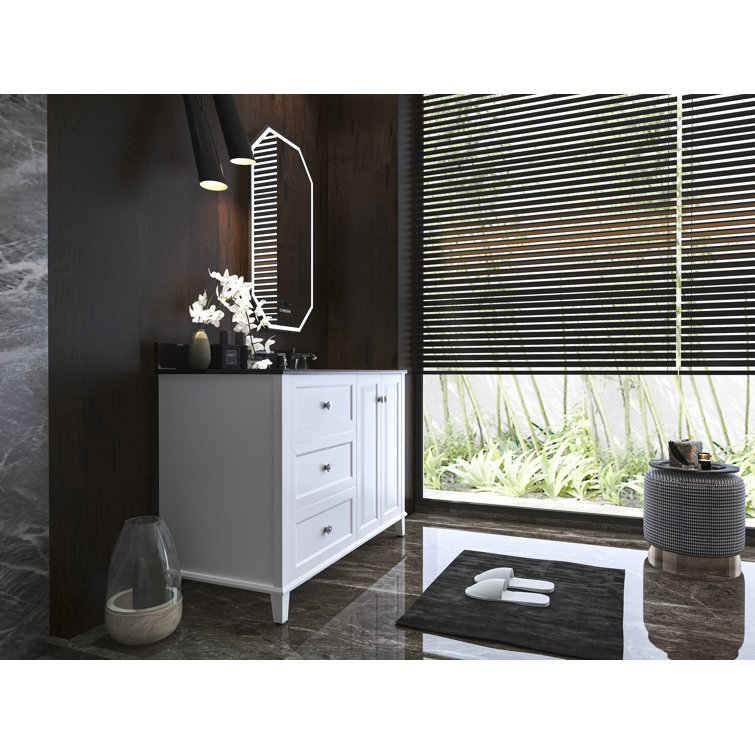 Hannah 48'' White Single Bathroom Vanity with Black Quartz Top