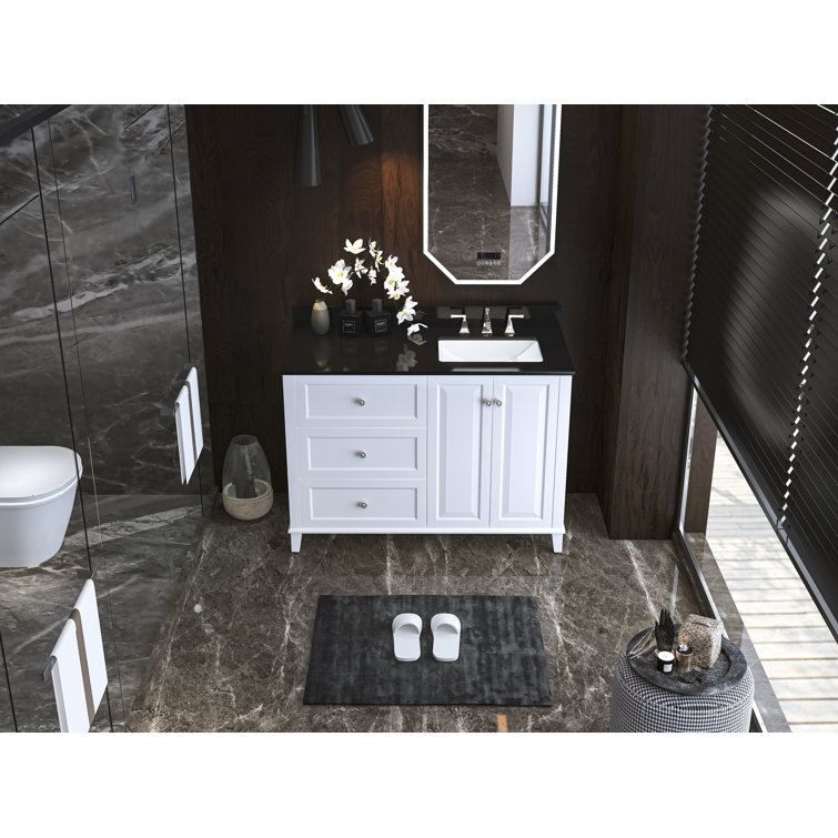 Hannah 48'' White Single Bathroom Vanity with Black Quartz Top