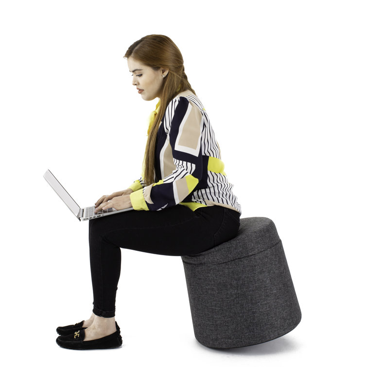 Modern Gray 18'' Wobble Storage Ottoman with Midnight Blue Cushion