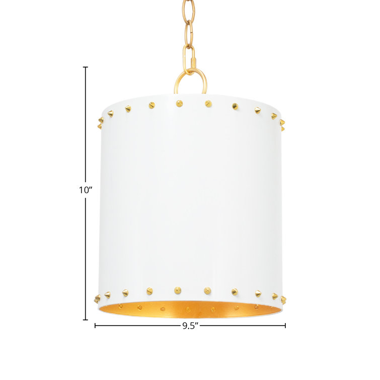 White Drum Iron Pendant Light with Gold Accents