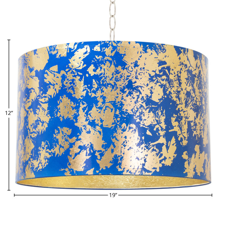 Royal Blue and Gold Brass Drum Pendant Light