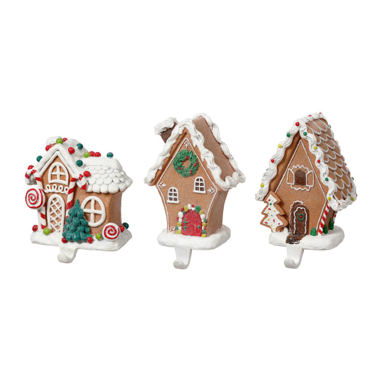 Festive Gingerbread House Iron Stocking Holders, Set of 3