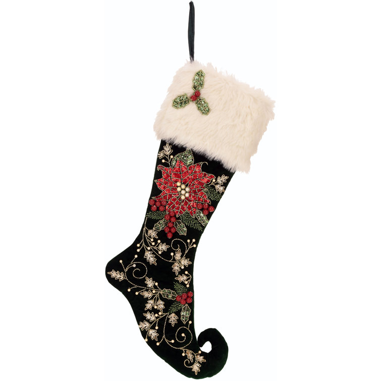 Elegant 24-Inch Poinsettia Embroidered Christmas Stocking