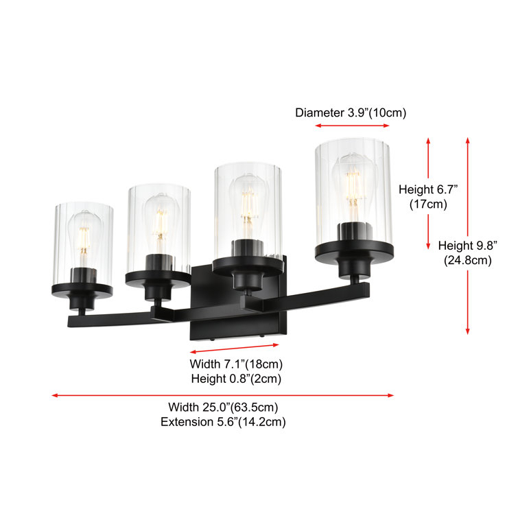 Black Iron 4-Light Dimmable Vanity Light with Clear Glass Shades