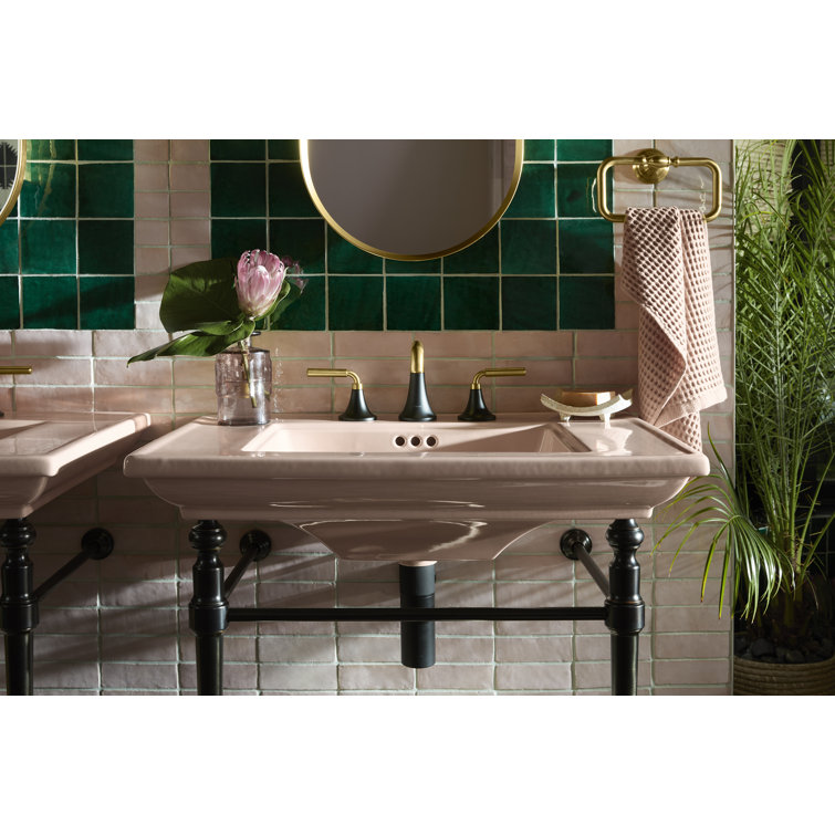 White Ceramic Rectangular Console Table Bathroom Sink