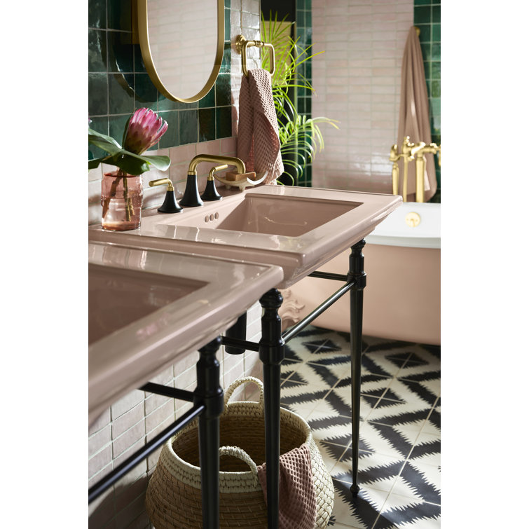 White Ceramic Rectangular Console Table Bathroom Sink
