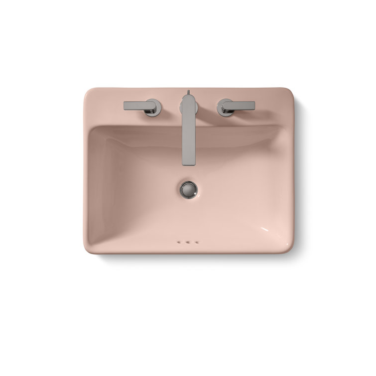 Peachblow Ceramic Rectangular Vessel Bathroom Sink with Overflow