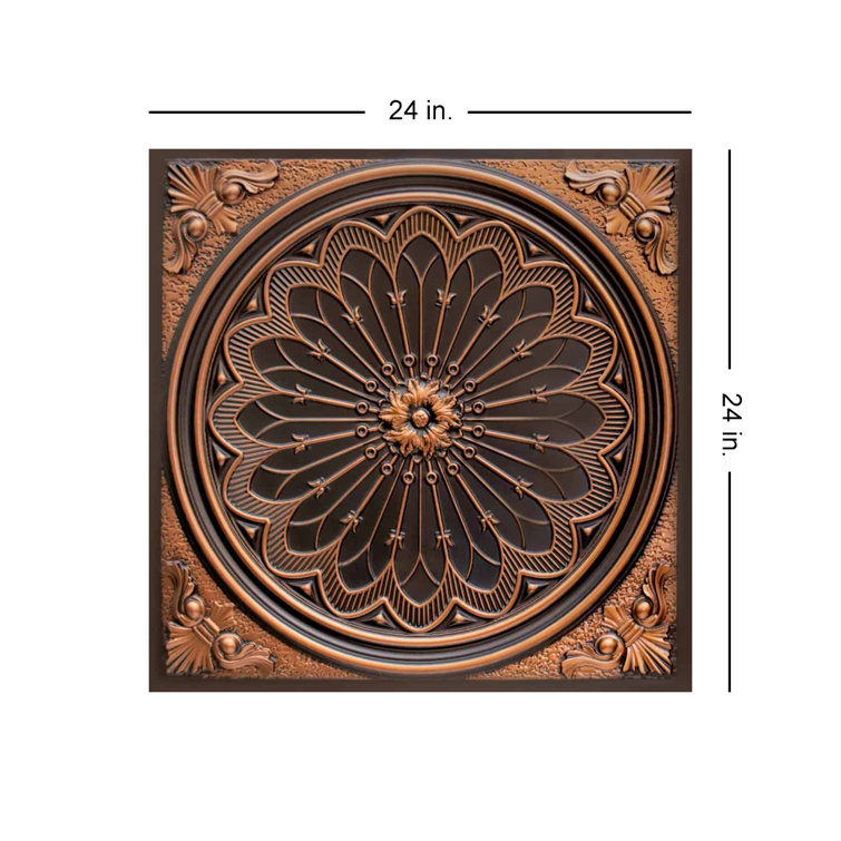 Antique Copper 24" x 24" PVC Rose Window Ceiling Tile