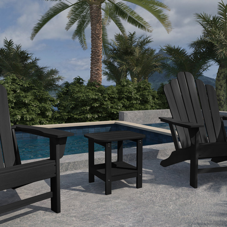 Black Solid Fir Wood Outdoor Side Table