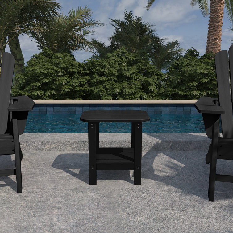 Black Solid Fir Wood Outdoor Side Table