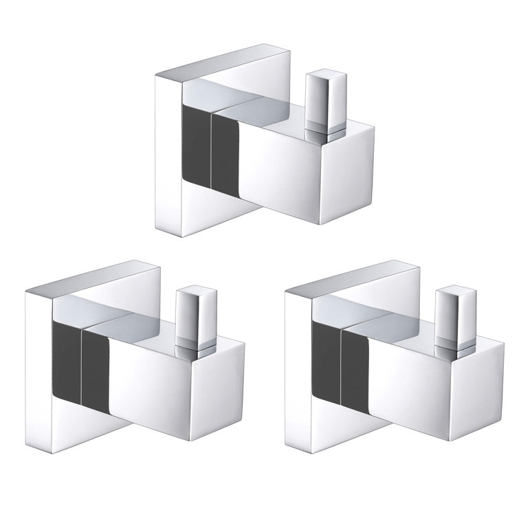 Chrome Wall Mounted Cube Bathroom Robe Hook Set