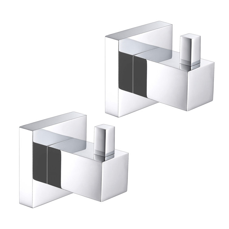Chrome Wall Mounted Cube Bathroom Robe Hook Set