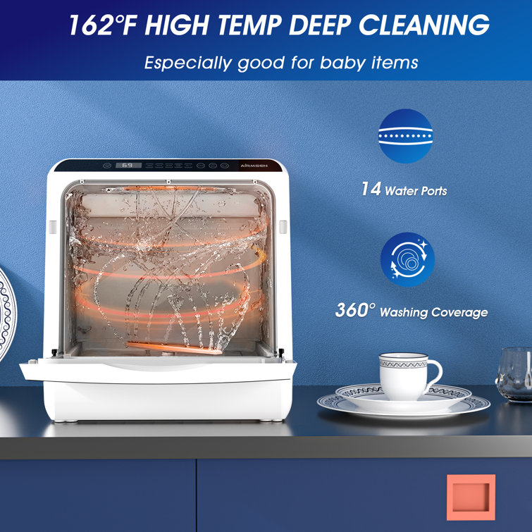 Compact White and Black Portable Countertop Dishwasher with Built-in Water Tank