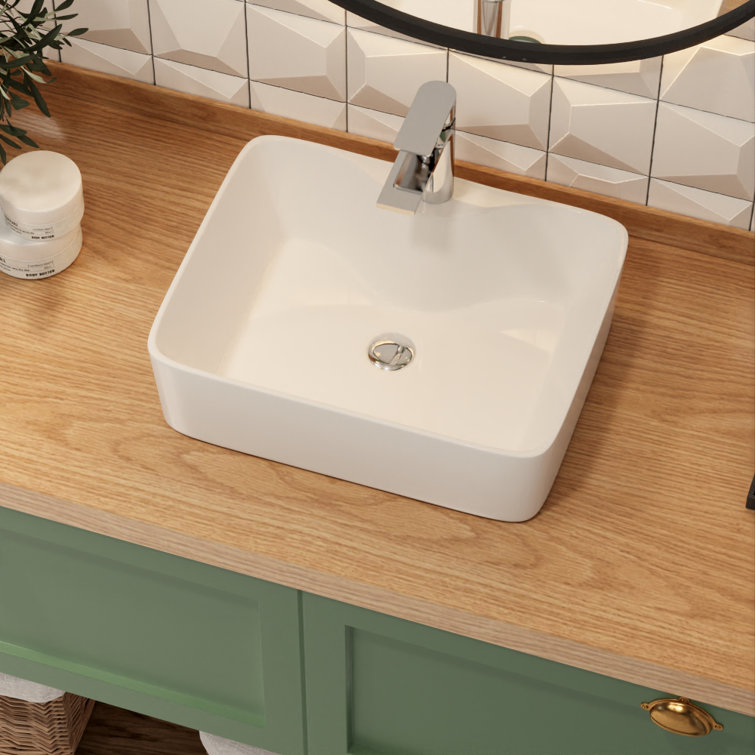 Ally 19" x 15 White Ceramic Rectangular Above-Counter Vessel Sink