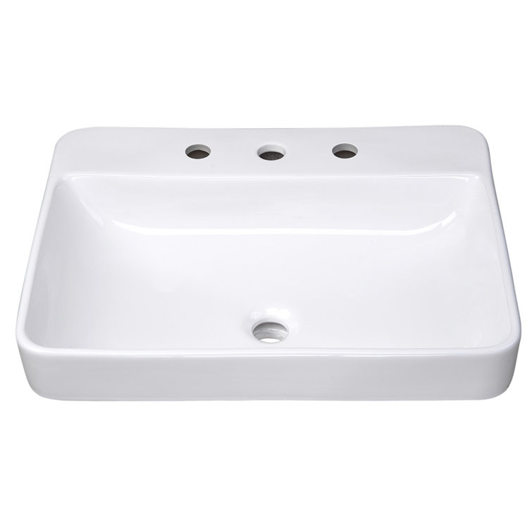 White Ceramic Rectangular Above-Counter Bathroom Sink