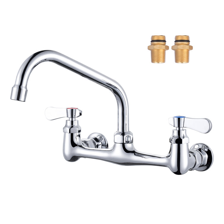 8" Dual Handle Polished Chrome Wall Mount Kitchen Faucet
