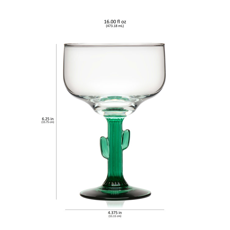 Libbey Green Stem Cactus Margarita Glasses, Set of 4