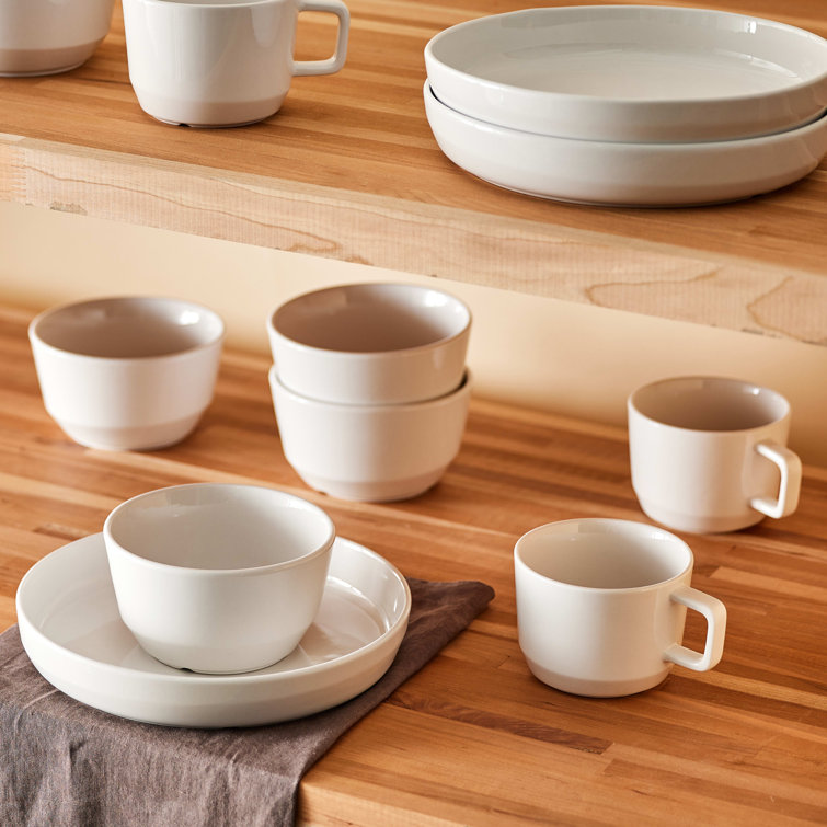 Austin White Ceramic 17.5-Ounce Stackable Coffee Mugs, Set of 4