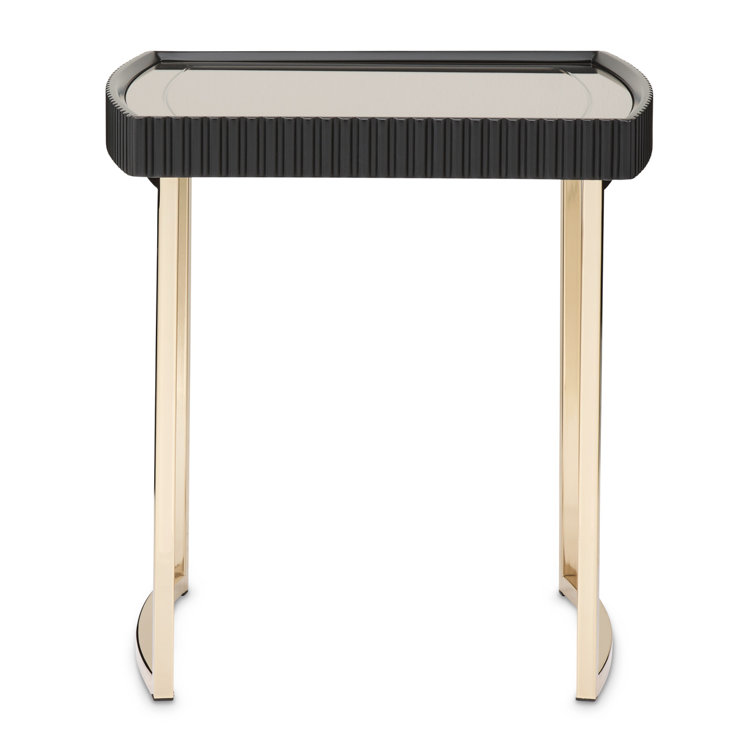 Silken Matte Black and Gold Mirrored Square Side Table