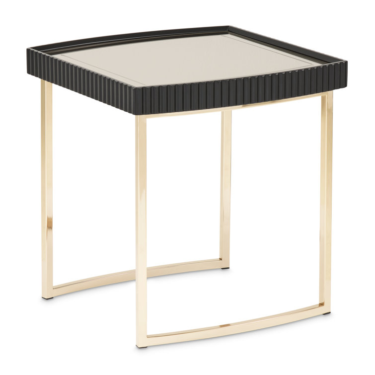 Silken Matte Black and Gold Mirrored Square Side Table