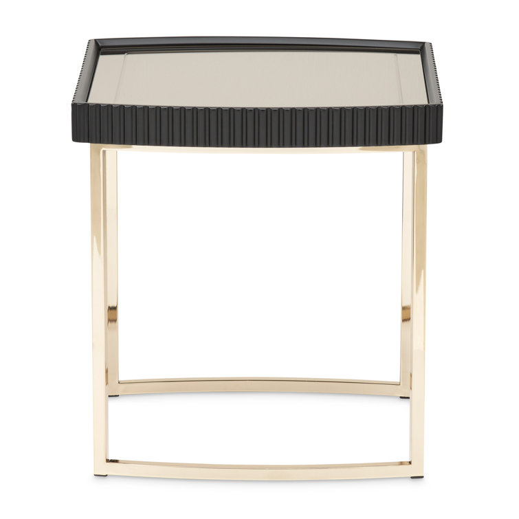 Silken Matte Black and Gold Mirrored Square Side Table