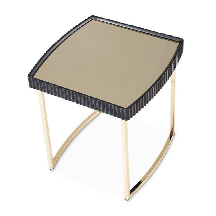 Silken Matte Black and Gold Mirrored Square Side Table