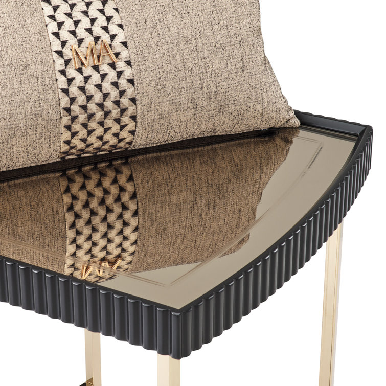 Silken Matte Black and Gold Mirrored Square Side Table