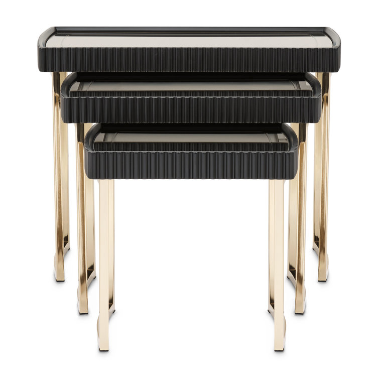 Black and Gold Mirrored Metal Nesting Tables Set