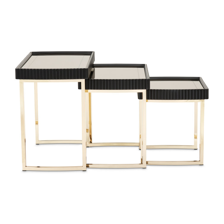 Black and Gold Mirrored Metal Nesting Tables Set