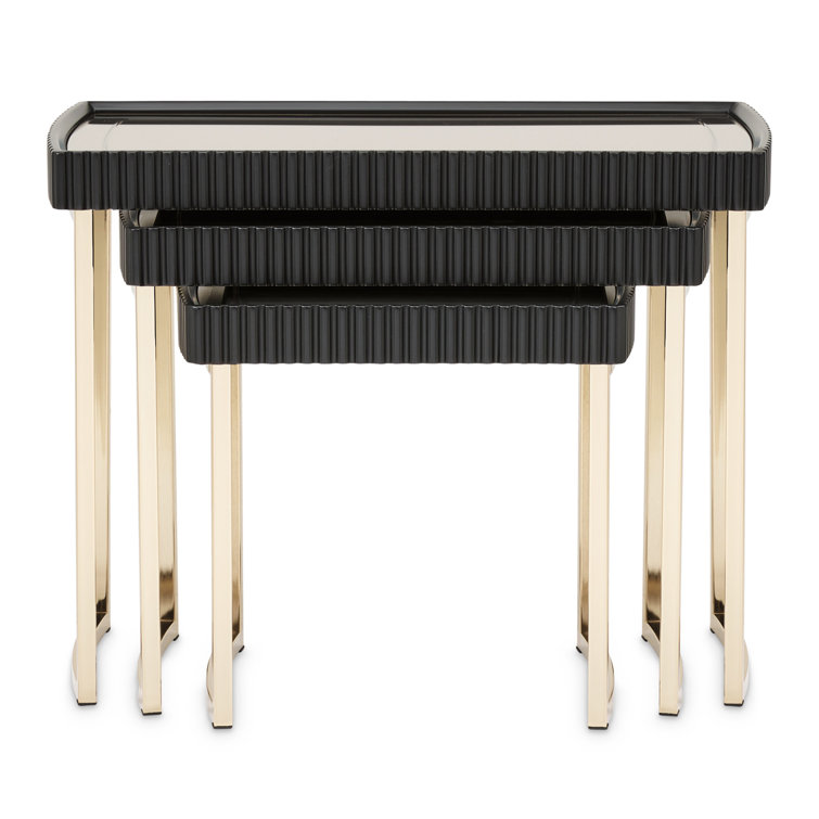 Black and Gold Mirrored Metal Nesting Tables Set