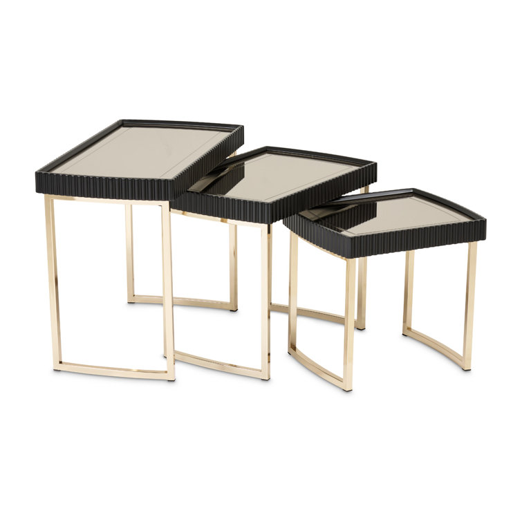 Black and Gold Mirrored Metal Nesting Tables Set
