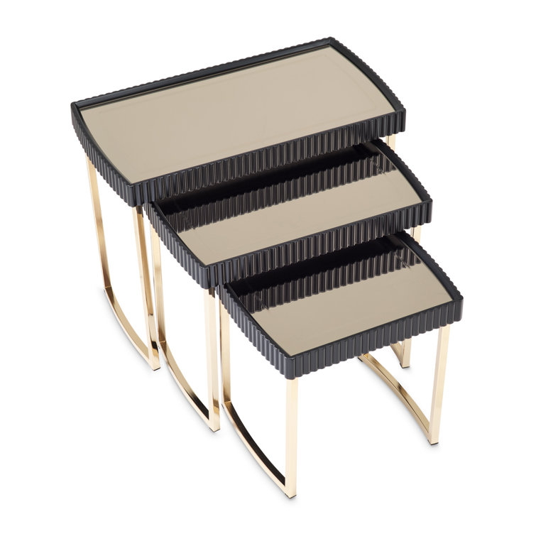 Black and Gold Mirrored Metal Nesting Tables Set