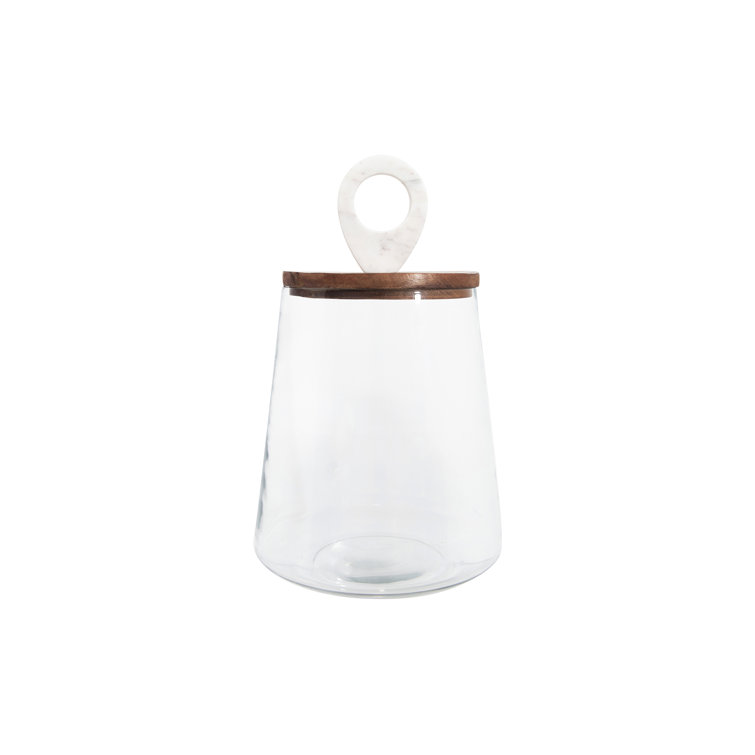 Clear Glass Canister with Mango Wood and Marble Lid