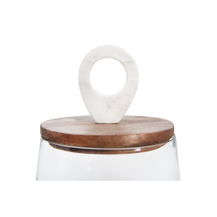 Clear Glass Canister with Mango Wood and Marble Lid