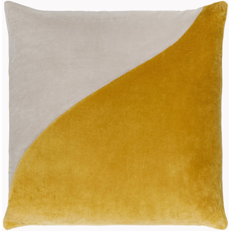 Lemon Curry and Beige Cotton Throw Pillow with Down Fill